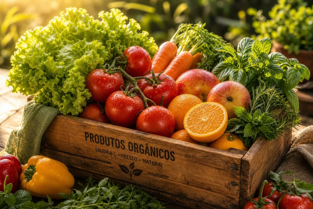 Cesta de produtos orgânicos frescos