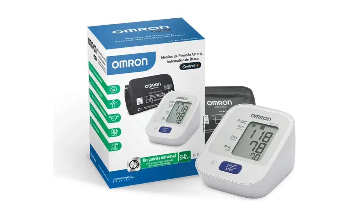 Monitor de pressão arterial de braço Omron HEM-7122