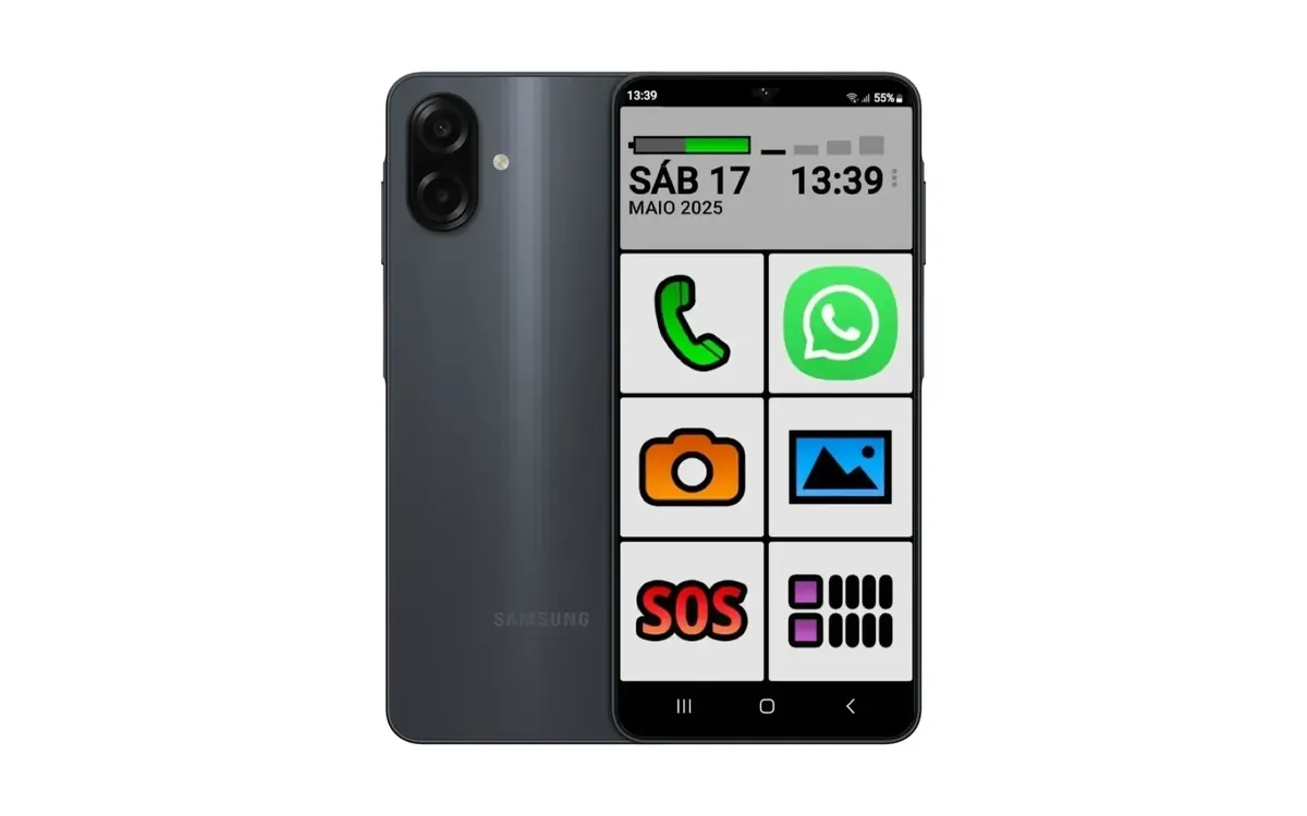 Samsung Galaxy A06 128GB azul escuro com tela de 6,7 polegadas e Modo Fácil para uso simplificado