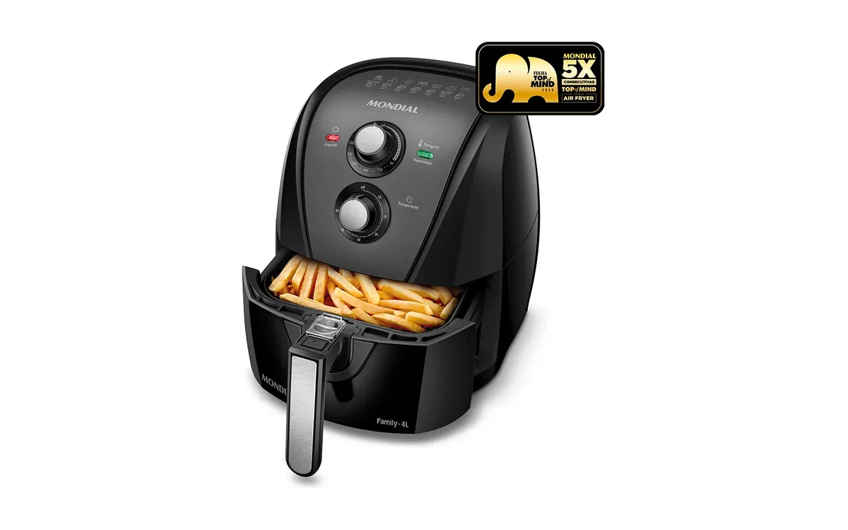 Air fryer Mondial 4 litros 1500W preta 220V com timer e cesto antiaderente